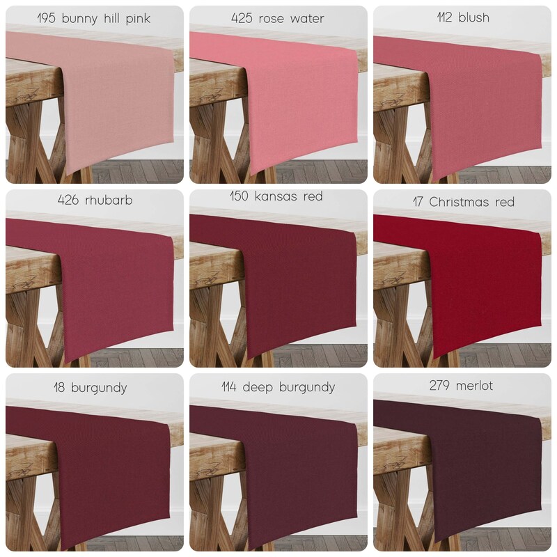 Solid Red Table Runner Blush Pink to Dark Burgundy USA Handmade Modern Contemporary Farmhouse 36 48 54 66 72  Custom Sizes